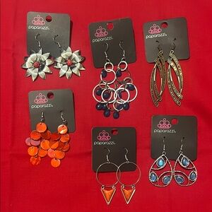 Paparazzi Earrings Collection - Silver, Red, Blue, Orange 6 pair.